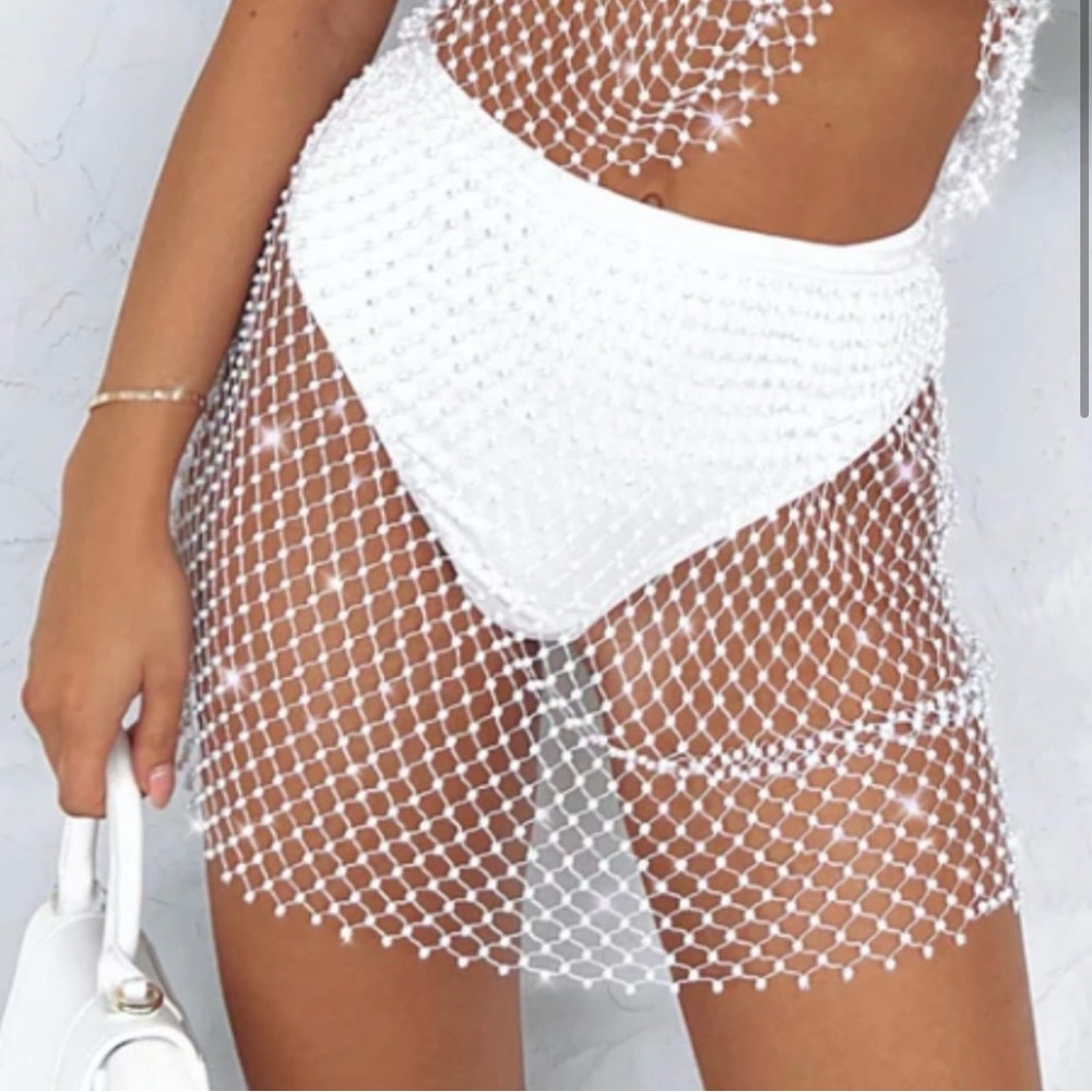 White fox diamond bathing suit cover up
